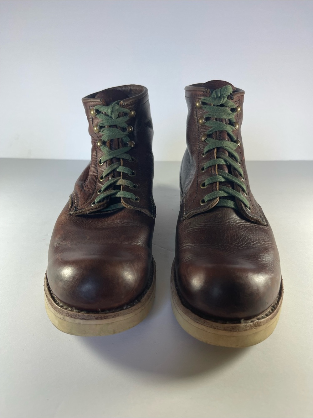 Red Wing Blacksmith Brown Leather Boots with Green Laces, Size 8D Men’s